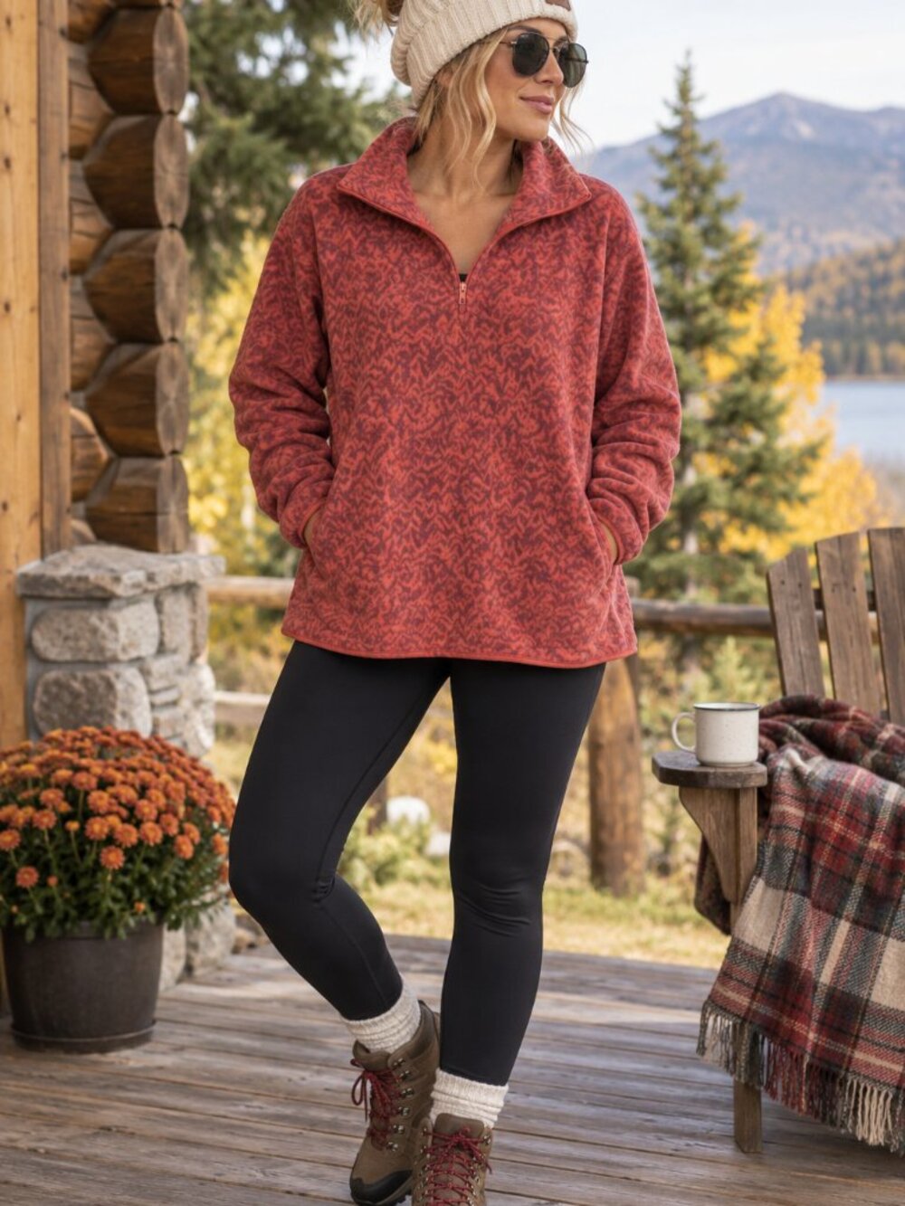 668 - Columbia Retro Abstract Print Fleece Quarter Zip Pullover XL